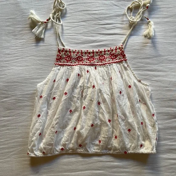 Free People White and Red Embroidered Top - Picture 6 of 8